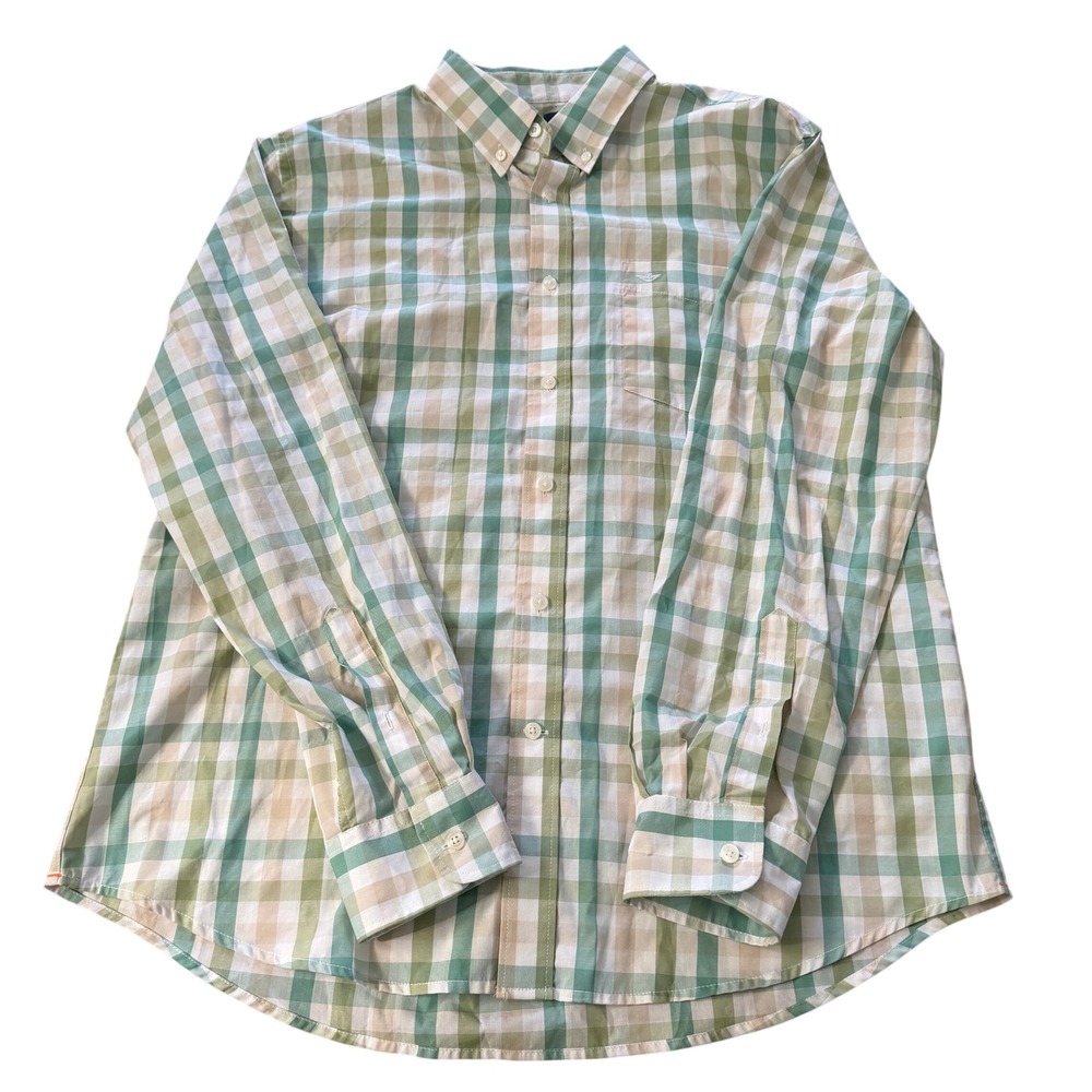 Dockers Shirt Mens Large Green Plaid No Wrinkle Button Down Casual‎ NWT